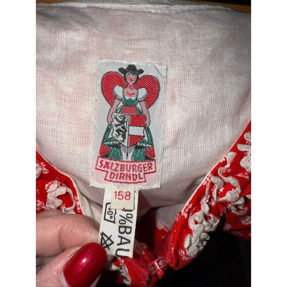 Vintage Salzburger Dirndl Dress Red Polka Dot Traditional Oktoberfest Costume - Picture 10 of 14